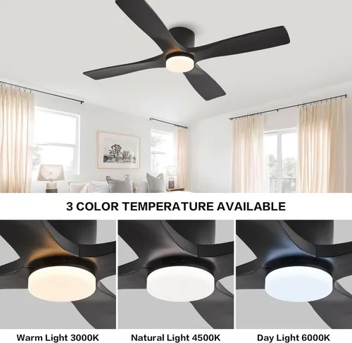 Miniatura 5 de WINGBO - Ventilador de techo de montaje empotrado de 48 pulgadas con DC, luces y control remoto, 4 aspas talladas reversibles de madera, motor DC