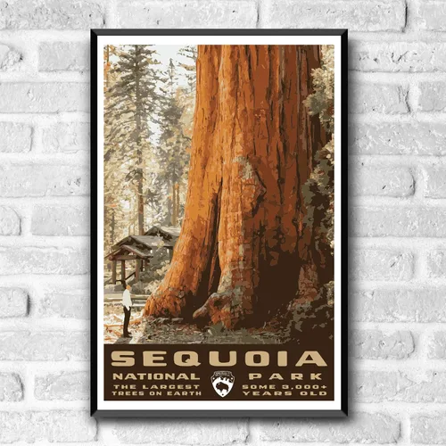 Miniatura 2 de Póster de viaje de estilo vintage del Parque Nacional Sequoia, 8 x 10, 12 x 18, 18 x 24, 24 x 36, 4 x 6, impresión artística estilo WPA, California