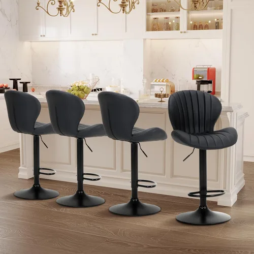 Miniatura 12 de COLAMY Juego de 1 Taburete de Bar, Sillas de Bar Giratorias Modernas, Taburetes de Bar Ajustables Tapizados en Cuero Sintético de Altura de Negro
