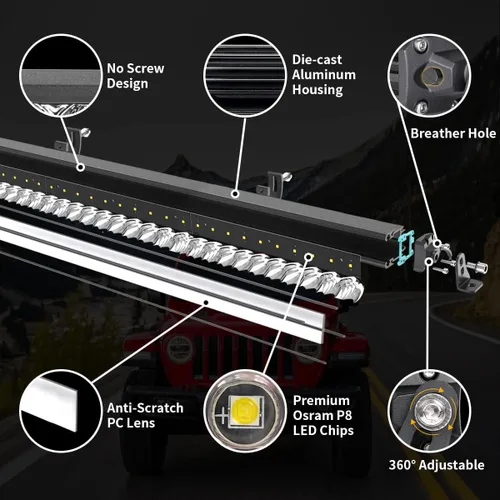 Miniatura 7 de LASFIT Barra de luz LED de 42 pulgadas, impermeable IP67, haz combinado puntual y de inundación, luz de conducción todoterreno para Wrangler, Blanco