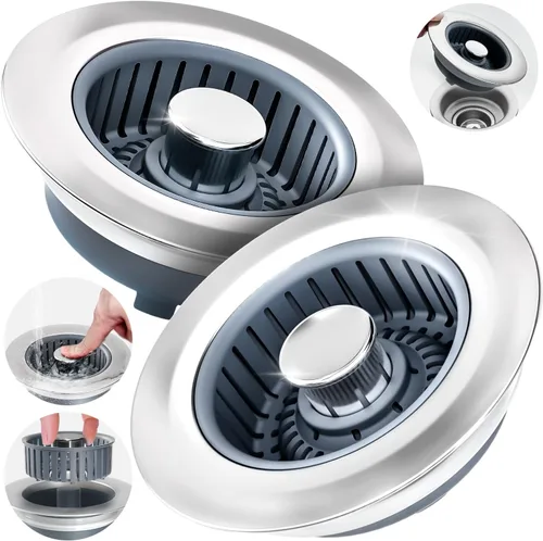 Miniatura 13 de zaa Colador de drenaje para fregadero, tapón 3 en 1 para fregadero de cocina, tapón de drenaje de cocina de acero inoxidable y cubierta con colador
