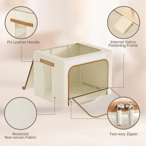 Miniatura 4 de Yecaye Cajas de Almacenamiento de Ropa con Marco de Metal, Caja de Almacenamiento de Ropa Plegable con Tapa, Caja Organizadora Apilable de Tela