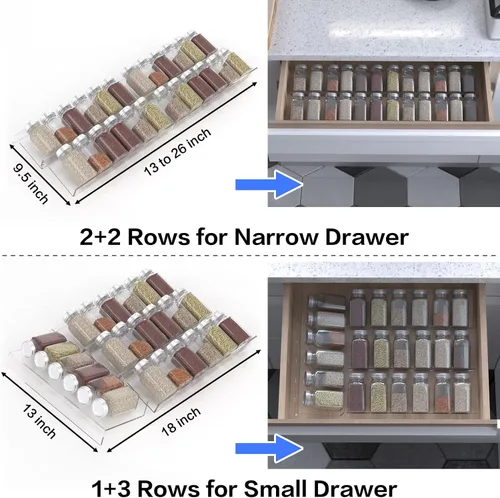 Miniatura 5 de Jadehom Organizador de cajones de especias de 19 x 13 pulgadas, 4 niveles de acrílico transparente expandible en cajón, bandeja de inserción