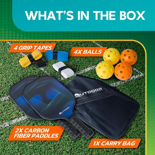 Miniatura 7 de Outdoor Cruiser Pickleball Paddle Set – Aprobado por USAPA, palas de fibra de vidrio de primera calidad con agarre ligero que absorbe los golpes