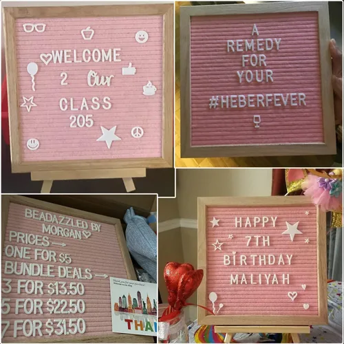 Miniatura 6 de Tablero de letras de fieltro rosa de 10 x 10 pulgadas, tablero de letras intercambiables con letras blancas precortadas, tablero de mensajes