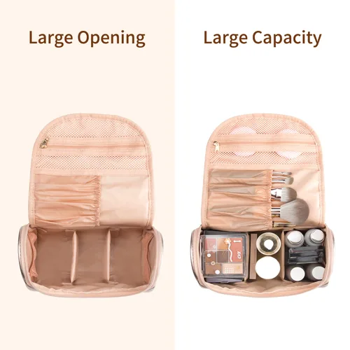 Miniatura 3 de Elegante estuche de maquillaje y aseo de viaje para mujer; estuche organizador de brochas y maquillaje de gran capacidad y hecho de cuero vegano
