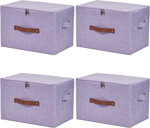 Miniatura 40 de Contenedores de almacenamiento con tapa con cremallera, de tela de lino y algodón, plegables, lavables, para armario, estantes, organizador de ropa