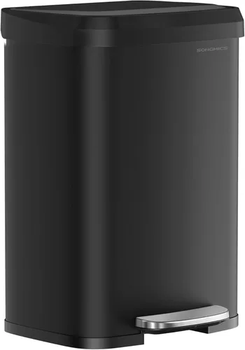 SONGMICS Cubo de basura para cocina, 13 galones (50 L) de acero inoxidable, con tapa que permanece abierta y pedal para pisar, cierre suave, alto,