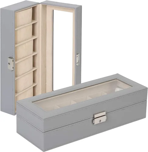 Miniatura 13 de NEX Caja de reloj organizador para hombres, de piel sintética superior de cristal para el almacenamiento de relojes