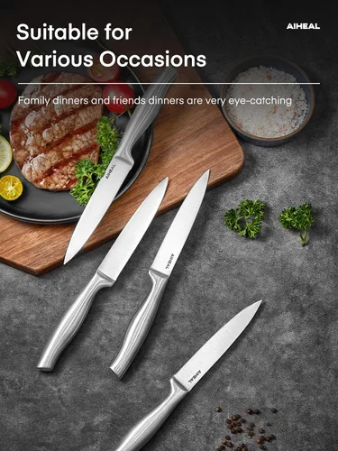 Miniatura 9 de Aiheal Cuchillos para carne, juego de 8 cuchillos de carne de acero inoxidable, nunca necesita afilar el juego de cuchillos para carne, cuchillos