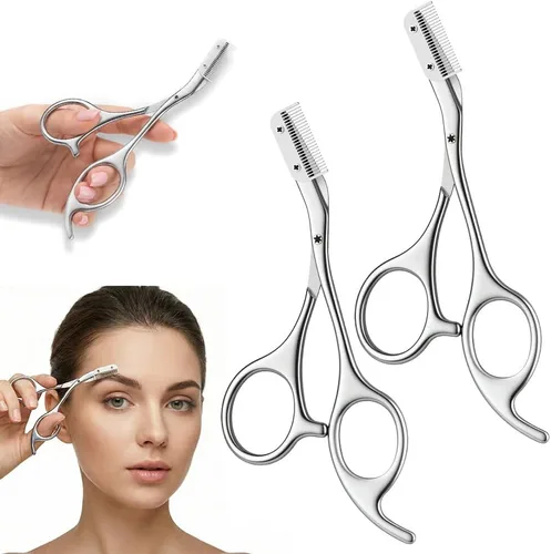 Miniatura 12 de Tijeras de corte de cejas con peine, tijeras de cejas de acero inoxidable 2026, herramienta portátil de aseo de cejas para uso en el hogar