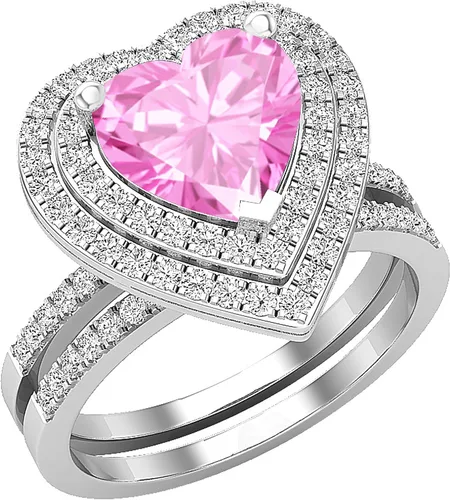 Miniatura 30 de Dazzlingrock Collection Juego de anillos de compromiso de doble halo con diamantes naturales redondos y piedras preciosas creadas en laboratorio