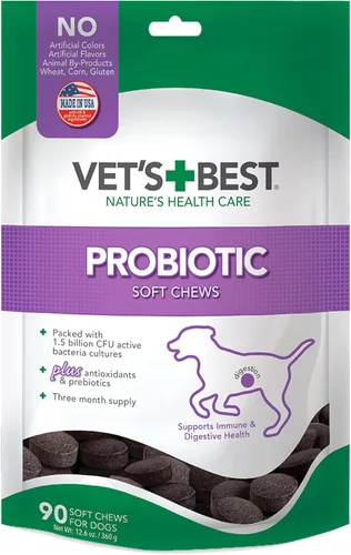 Vet's Best Suplementos probióticos masticables suaves para perros | Apoya la salud digestiva del perro | Promueve un intestino saludable |
