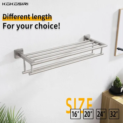 Miniatura 5 de KOKOSIRI Toallero de 20 pulgadas con toalleros dobles para baño, toallero de baño, toallero montado en la pared, acero inoxidable SUS 304, níquel
