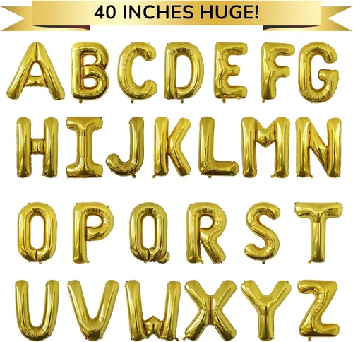 Miniatura 7 de Globos grandes de letras doradas de 40 pulgadas, globos grandes jumbo de helio Mylar de aluminio para fiestas "I" para decoraciones de fiestas de Oro