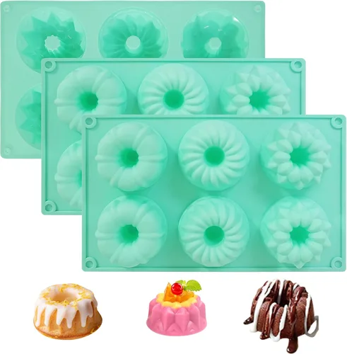 Zorazio Molde de silicona para tartas de tubo estriado, 3 piezas, mezcla antiadherente, mini molde para hornear para cupcakes, pan de maíz, brownie