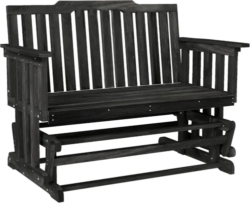 Outsunny Banco de columpio para patio para 2 personas con diseño de secado rápido y reposabrazos anchos, mecedora de madera para patio trasero, Negro