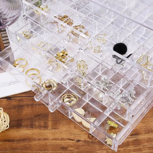 Miniatura 4 de Caja organizadora de cuentas para aretes, collar, joyero (3 cajones con 72 rejillas)
