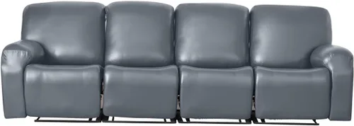 Miniatura 20 de Vctops - Funda elástica de 6 piezas para sofá biplaza reclinable, de cuero sintético impermeable, protector de muebles antideslizante con borde Negro