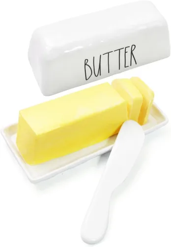 Miniatura 9 de TP Mantequillera con tapa, soporte para mantequilla de melamina para encimera con cuchillo, recipiente para mantequilla con tapa, irrompible