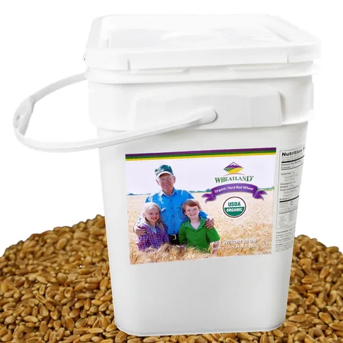 WHEATLAND™ Bayas de trigo orgánico rojo duro • Cubo de 20 lb, sellado en Mylar • Almacenamiento de alimentos de emergencia • Cultivado por