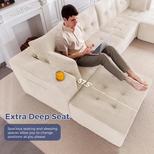 Miniatura 8 de MAXYOYO Sofá modular, moderno en forma de U con 2 otomanas, sofá en una caja, silla copetuda de 6 asientos sin hueso para sala de estar, no requiere