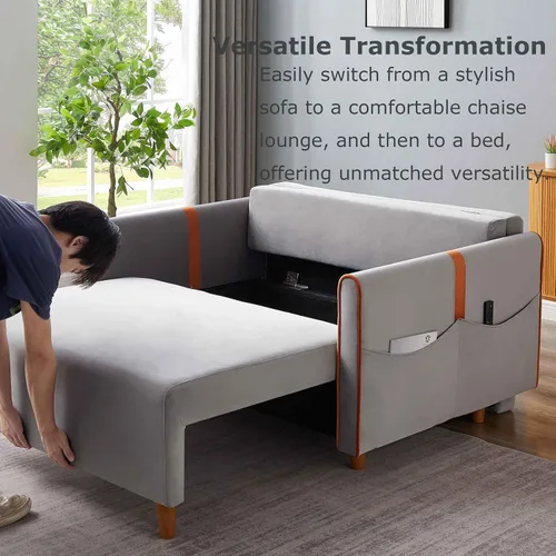Miniatura 3 de Sofá cama extraíble de 55.2 pulgadas, cama biplaza de terciopelo moderna 3 en 1 con almacenamiento, respaldo ajustable, sofá cama convertible