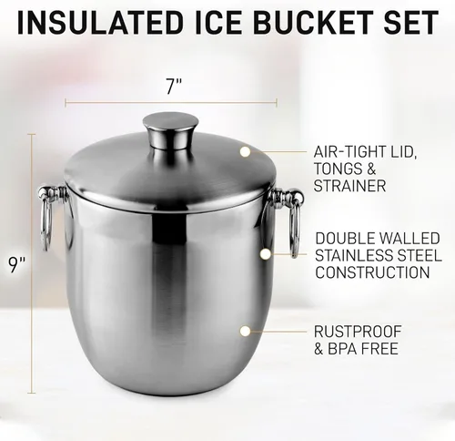 Miniatura 4 de Zulay Kitchen Kit de cubo de hielo con aislamiento de doble pared de acero inoxidable de alta calidad, 3L, a prueba de fugas, elegante enfriador
