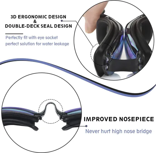 Miniatura 5 de Gafas de natación, paquete de 2 gafas de natación para adultos, hombres, mujeres, jóvenes, niños Negro/Azul (espejado)