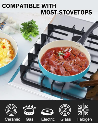 Miniatura 3 de Cook N Home Basics - Juego de ollas y sartenes antiadherentes de cerámica, hornos holandeses y cacerolas con tapa de vidrio, sartenes sin tapa, sin
