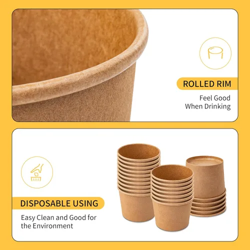 Miniatura 5 de PakTalk Paquete de 50 Recipientes de Sopa con Tapas, Vasos de Helado Desechables y Biodegradables, Cuencos de Sopa de Papel Kraft de 12 oz con Tapas
