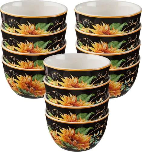 Miniatura 6 de Sunflower Fields - Cuencos de 5.25 pulgadas para helado/postre, 22 onzas, juego de 4 cuencos de cerámica ideales para golosinas congeladas, pudín