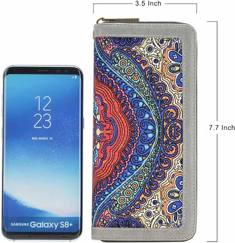 Miniatura 3 de HAWEE Cartera larga de cuero con cremallera para teléfono celular, tarjetero, monedero