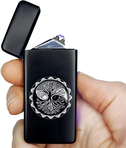 Miniatura 9 de Encendedor eléctrico de doble arco, recargable, USB, resistente al viento, de plasma, sin llama, para hombres (estilo 12 - sol/luna)