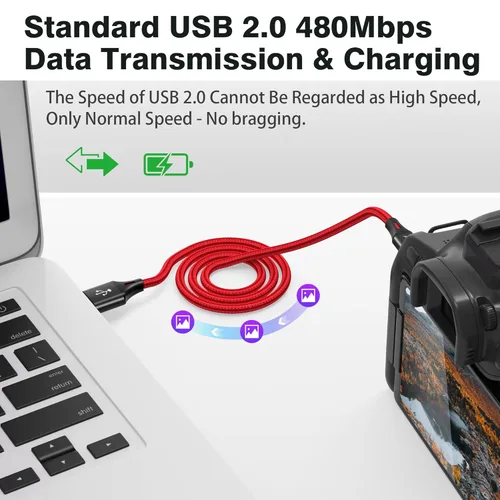 Miniatura 3 de AGVEE Paquete de 2 cables mini USB de 3.3 pies, cable de carga trenzado duradero USB-A a Mini-B para TI-84, Garmin GPS, Go-Pro Hero 4 3 2 HD, Rojo