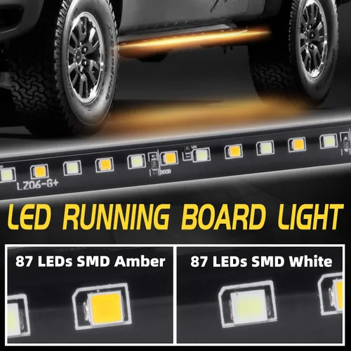 Miniatura 4 de Juego de 2 luces LED de 70 pulgadas IP68 para camión, marcador lateral, tira de luces de paso flexible, blanco y ámbar (IP68)