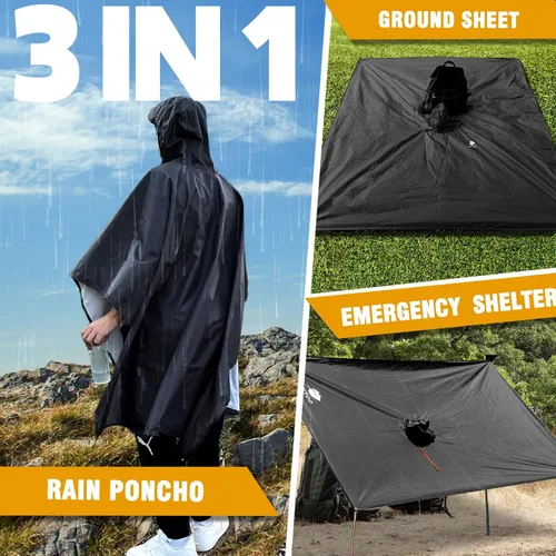 Miniatura 6 de ANYOO Poncho de lluvia con capucha para adultos, impermeable, ligero, para hombres y mujeres, chaqueta de lluvia reutilizable para emergencias al