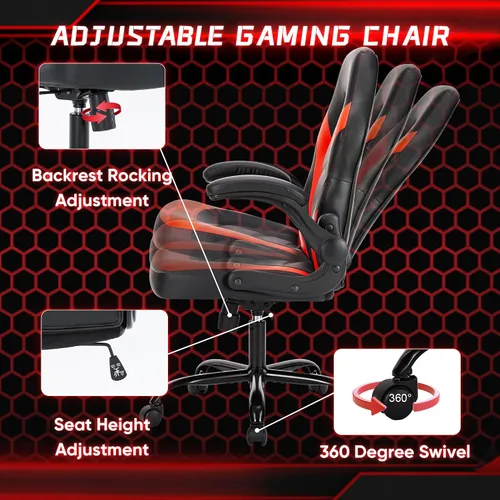 Miniatura 6 de DUMOS Silla de oficina en casa para juegos de computadora, escritorio ergonómico grande y alto con soporte lumbar de piel sintética, respaldo alto