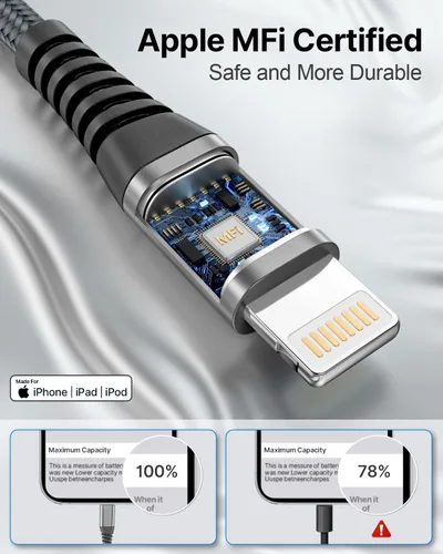 Miniatura 2 de Cargador para iPhone [certificado Apple MFi] Paquete de 2 cables Lightning de 10 pies de largo, cable de carga rápida de nailon trenzado