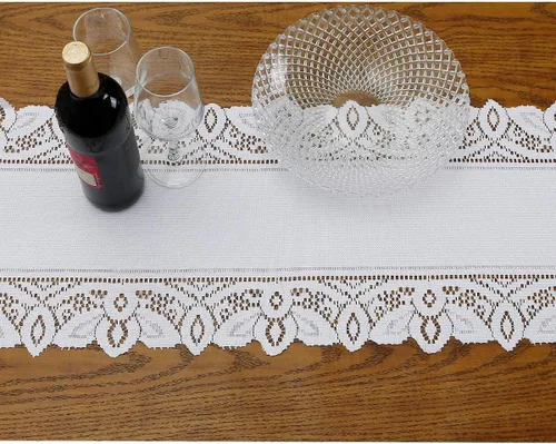 Miniatura 5 de rockcloud Camino de mesa de encaje para decoración de banquetes de boda, decoración de mesa de fiesta de Navidad, blanco, 13 x 70 pulgadas White E
