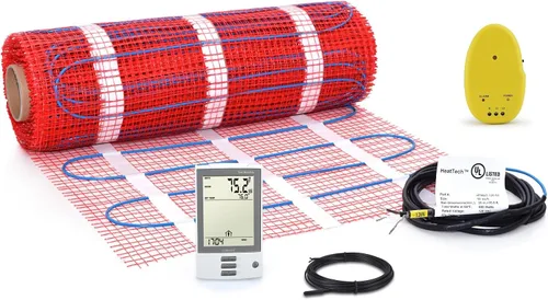 Miniatura 16 de Kit de alfombrillas calefactoras de suelo de 7.5 pies cuadrados de 120 V, sistema eléctrico de calefacción de suelo radiante, termostato