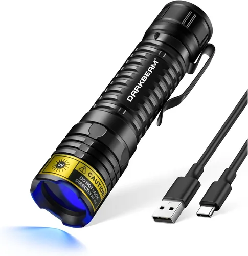 DARKBEAM Linterna UV 365 nm Luz Negra LED, Mini pero Potente Lámpara de Bosque Recargable Ultravioleta USB -C, Detector de Orina de Mascotas, para