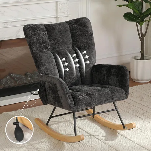 Miniatura 13 de Silla mecedora tapizada estilo oso de peluche para cuarto de bebé, con respaldo alto, silla lateral cómoda para sala de estar, dormitorio, oficinas