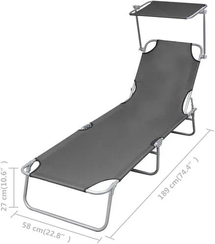 Miniatura 2 de vidaXL Tumbona plegable con toldo, color gris acero