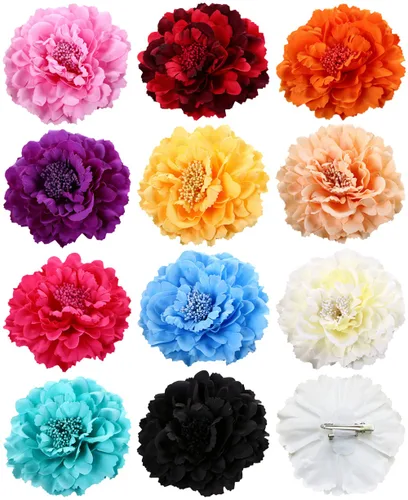 Miniatura 10 de Broche de flores para el pelo de rosa para mujer, para tocado de novia, bailarina flamenca, paquete de 10 unidades (mezcla de 10 colores)