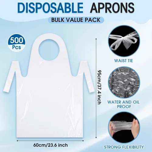 Miniatura 2 de Paquete de 500 delantales desechables individualmente para adultos, de 37 x 23 pulgadas, para pintar y cocinar, empaquetados individualmente
