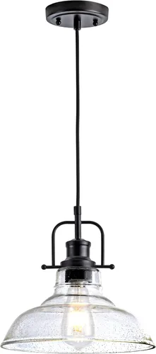 Zlepmlla Lámpara Colgante de Vidrio, Luminarias Colgantes Negras con Pantalla de Vidrio Texturizado, Luces Colgantes de Altura Ajustable para Negro