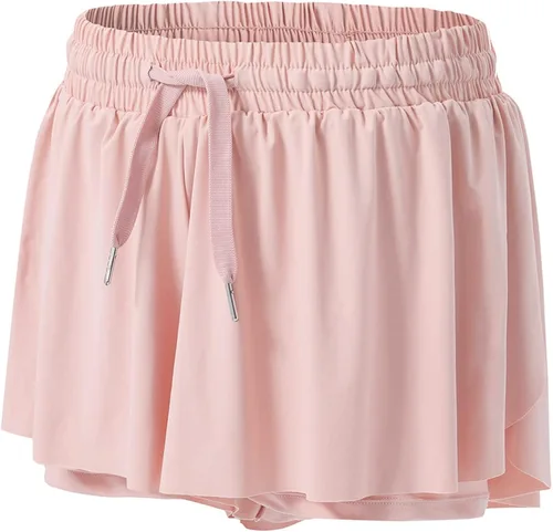 Miniatura 4 de Pantalones cortos fluidos, 2 en 1, con diseño de mariposa, pantalones cortos atléticos de cintura alta para mujer, entrenamiento, ciclismo, correr