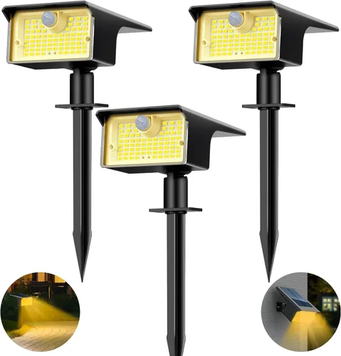 [Paquete de 3 y 62 LED] Reflectores Solares para Exteriores con Sensor de Movimiento, 3 Modos de Sensor de Movimiento, Luces para Exteriores, 2 en