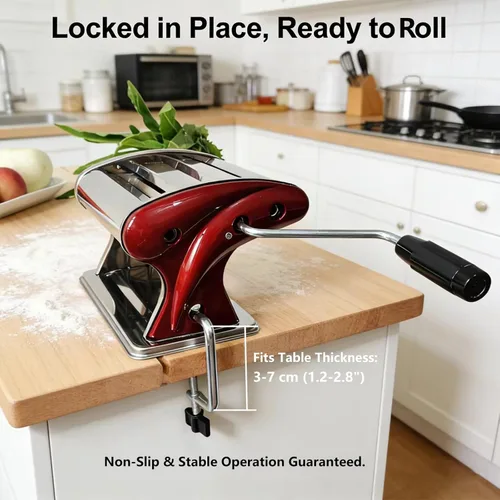 Miniatura 6 de LEONEBEB Máquina de pasta y rodillo de manivela de mano - Máquina de fideos manual 2 en 1 con cortadores integrados de 0.079 in/0.157 in, grosor